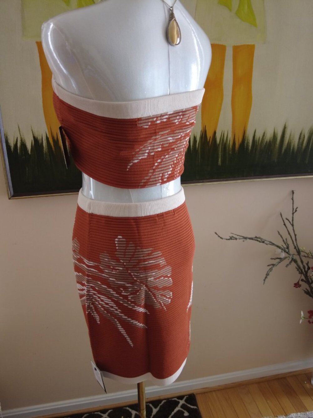 JLUXLABEL Rust/Ivory Lush Shores Print Skirt Set Small-Medium - Picture 9 of 12